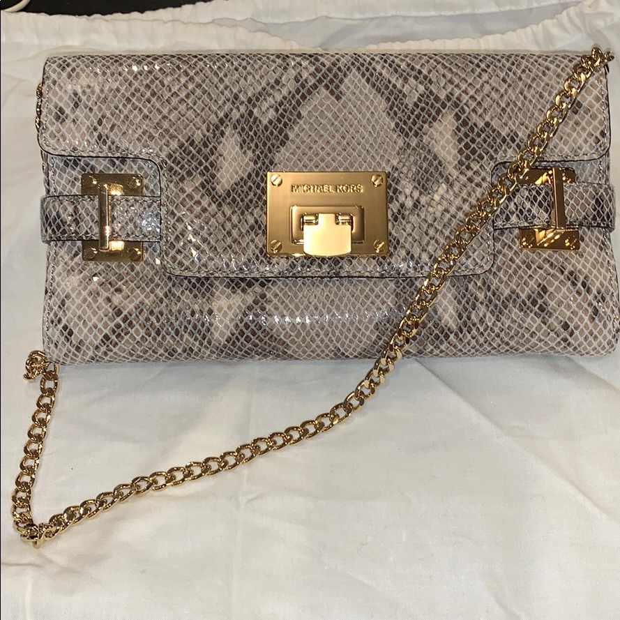Michael Kors Snake Print/Gold Chain Shoulder Bag